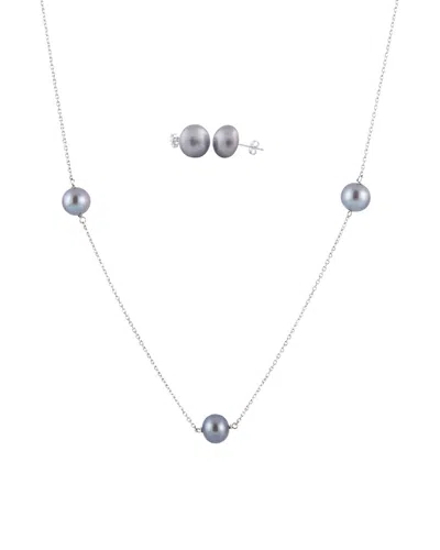 SPLENDID PEARLS SPLENDID PEARLS RHODIUM PLATED 7-8MM FRESHWATER PEARL NECKLACE & EARRINGS SET