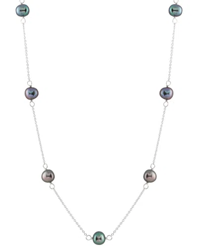 SPLENDID PEARLS SPLENDID PEARLS RHODIUM PLATED SILVER 7-8MM FRESHWATER PEARL NECKLACE