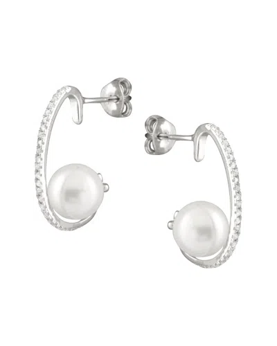SPLENDID PEARLS SPLENDID PEARLS RHODIUM PLATED SILVER 8-8.5MM SHELL PEARL DROP EARRINGS