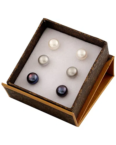 SPLENDID PEARLS SPLENDID PEARLS RHODIUM PLATED SILVER 8-9MM FRESHWATER PEARL EARRING SET