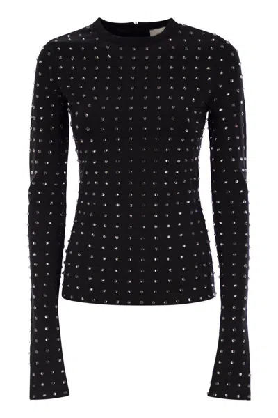 SPORTMAX SPORTMAX NEGUS - SCUBA JERSEY T-SHIRT WITH RHINESTONES