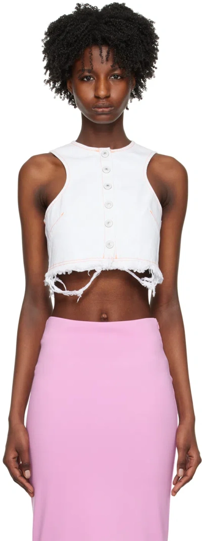 SPORTMAX WHITE BUTTON DENIM TANK TOP