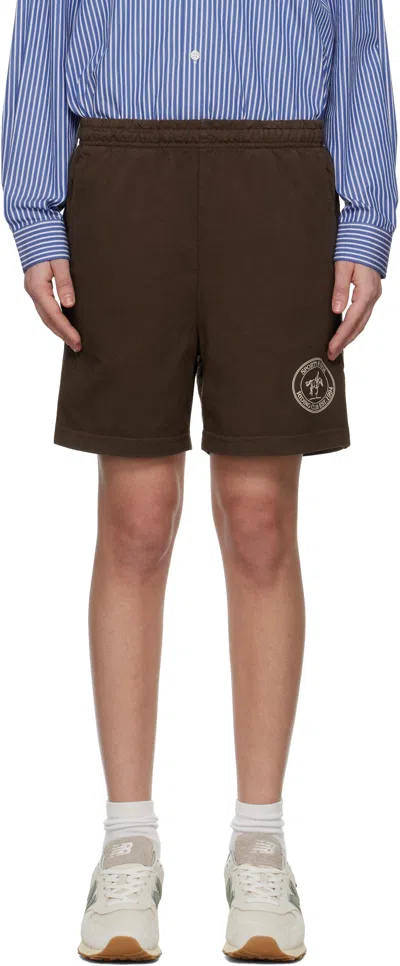 SPORTY AND RICH BROWN 'RIDING CLUB' GYM SHORTS