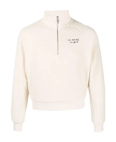 SPORTY AND RICH EMBROIDERED-LOGO FLEECE SWEATSHIRT