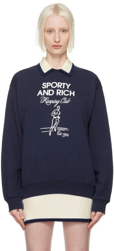SPORTY AND RICH NAVY RUNNING MAN SWEATSHIRT
