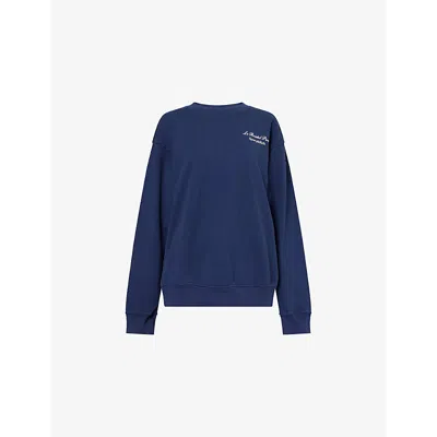 SPORTY AND RICH WOMENS BRISTOL FAUBOURG LOGO-PRINT COTTON-JERSEY SWEATSHIRT NAVY
