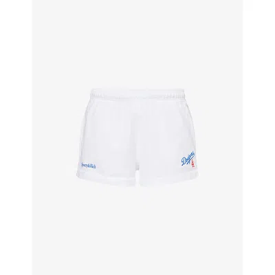 SPORTY AND RICH WOMENS WHITE DODGERS SERIF DISCO BRAND-PRINT COTTON-JERSEY SHORTS
