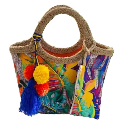 SPRINGMOONATELIER WOMEN'S COLORFUL JUTE STRAW BEACH BAG WITH TASSELS - SMALL