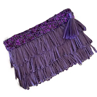 SPRINGMOONATELIER WOMEN'S PURPLE LUXURY STAR LILAC SEQUIN AND TASSEL HANDMADE RAFFIA CLUTCH BAG