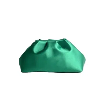 SPRINGMOONATELIER WOMEN'S ROYAL GREEN SATIN EVENING CLUTCH