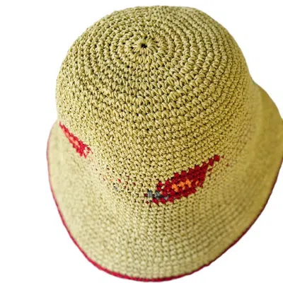 SPRINGMOONATELIER WOMEN'S SUN LOVE RAFFIA BUCKET HATS RED