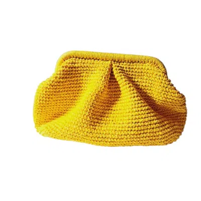 SPRINGMOONATELIER WOMEN'S HANDMADE YELLOW RAFFIA CLUTCH BAG – BOLD, BRIGHT, BEAUTIFUL
