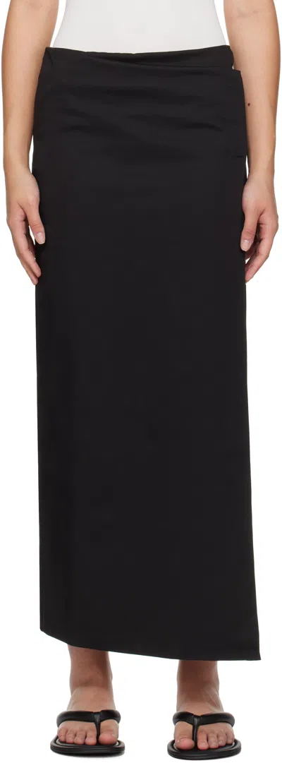 ST AGNI BLACK COLUMN WRAP MIDI SKIRT