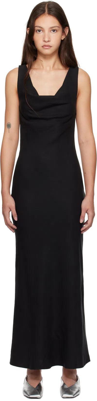 ST AGNI BLACK DOUBLE DRAPE MAXI DRESS