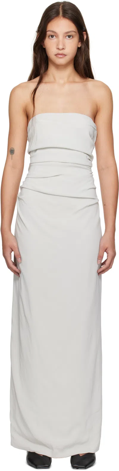 ST AGNI GRAY STRAPLESS TIE BACK MAXI DRESS