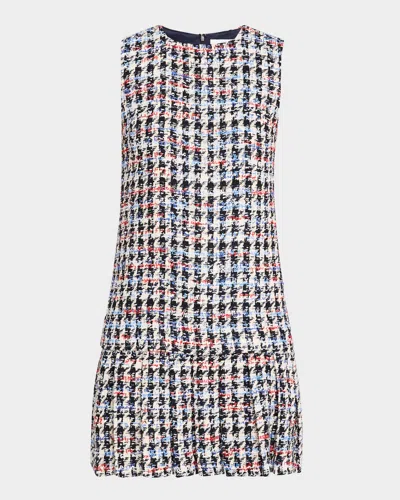 ST JOHN AMERICANA TWEED PLEATED MINI DRESS