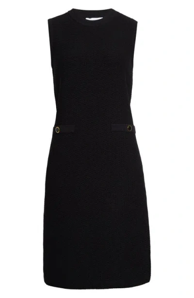 ST JOHN ST. JOHN MIXED TEXTURE SLEEVELESS KNIT SHIFT DRESS