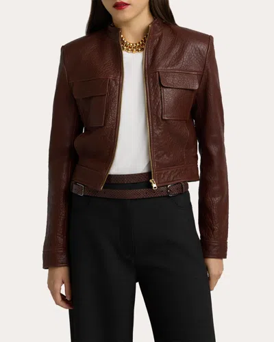 ST JOHN WOMEN'S CROPPED PEBBLED LEATHER JACKET