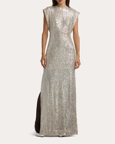 ST JOHN WOMEN'S DRAPED-BACK SEQUIN GOWN