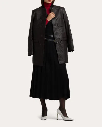 ST JOHN WOMEN'S PANELED PEBBLED LEATHER COAT