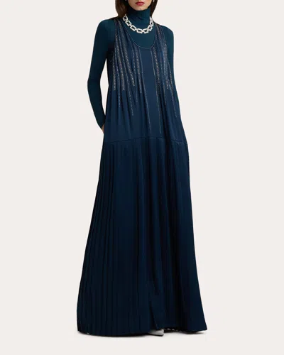 ST JOHN WOMEN'S PLEATED CRYSTAL-EMBELLISHED SATIN GOWN