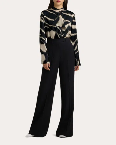 ST JOHN WOMEN'S PRINTED SATIN RUFFLE BLOUSE