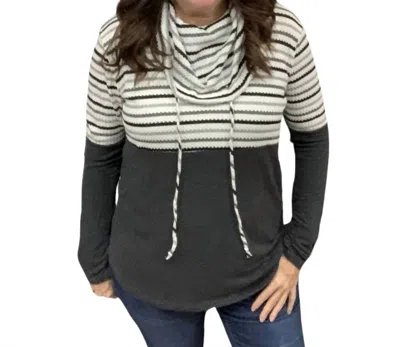 STACCATO COWL NECK PULLOVER TOP IN CHAR/IVORY