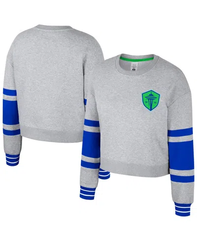 STADIUM ESSENTIALS WOMEN'S HEATHER GRAY SEATTLE SOUNDERS FC SCRIMMAGE CROPPED PULLOVER SWEATSHIRT