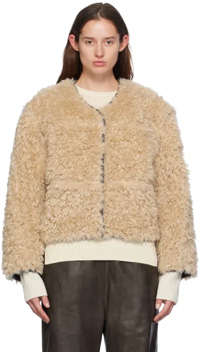 STAND STUDIO BEIGE & GRAY CHARMAINE REVERSIBLE FAUX-SHEARLING JACKET