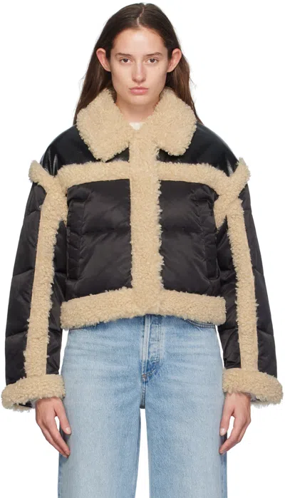STAND STUDIO BLACK MARY FAUX-SHEARLING DOWN JACKET