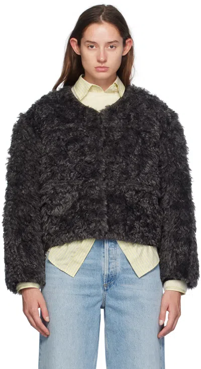 STAND STUDIO GRAY & BLACK CHARMAINE REVERSIBLE FAUX-SHEARLING JACKET
