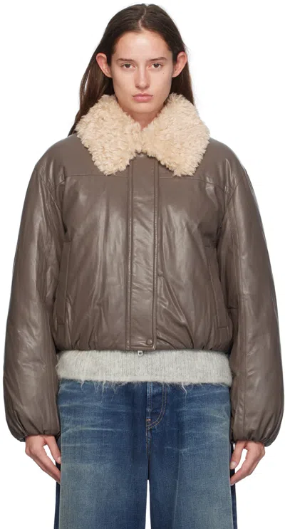 STAND STUDIO TAUPE FRAN FAUX-LEATHER BOMBER JACKET