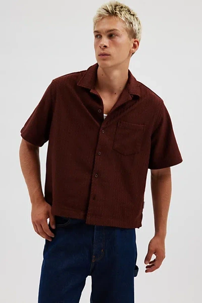 STANDARD CLOTH LIAM CROPPED KNIT SHIRT TOP IN BROWN, MEN'S AT URBAN OUTFITTERS