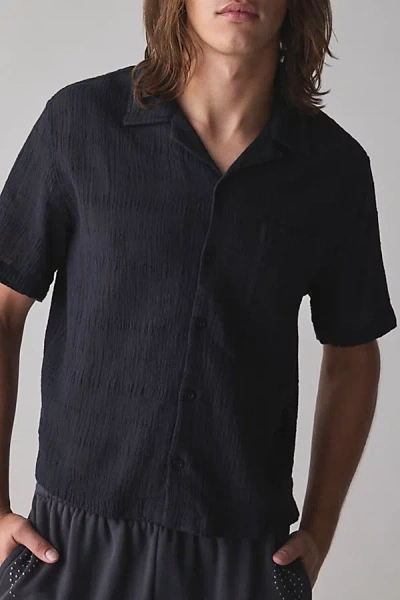 STANDARD CLOTH LIAM TEXTURED GAUZE BUTTON-DOWN SHIRT TOP IN BLACK, MEN'S AT URBAN OUTFITTERS