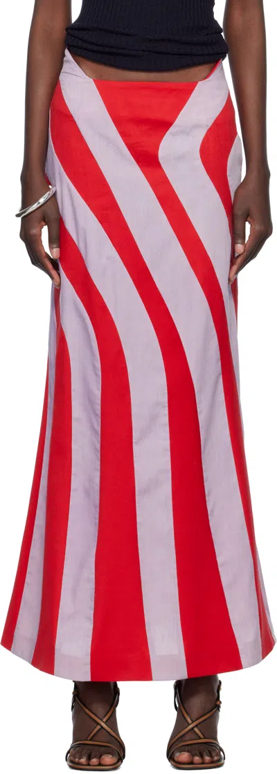 STANLEY RAFFINGTON RED & BLUE PARAMETRIC MAXI SKIRT