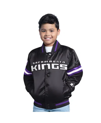 STARTER BIG BOYS AND GIRLS BLACK SACRAMENTO KINGS SCRIMMAGE FULL-SNAP VARSITY JACKET