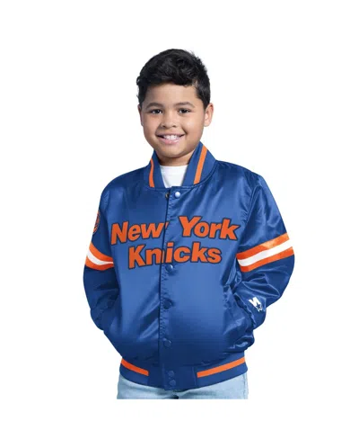 STARTER BIG BOYS AND GIRLS BLUE NEW YORK KNICKS SCRIMMAGE FULL-SNAP VARSITY JACKET