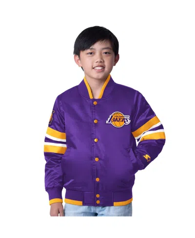 STARTER BIG BOYS AND GIRLS PURPLE LOS ANGELES LAKERS SCOUT VARSITY FULL-SNAP JACKET