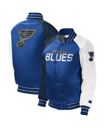 STARTER BIG BOYS AND GIRLS STARTER BLUE ST. LOUIS BLUES RAGLAN FULL-SNAP VARSITY JACKET