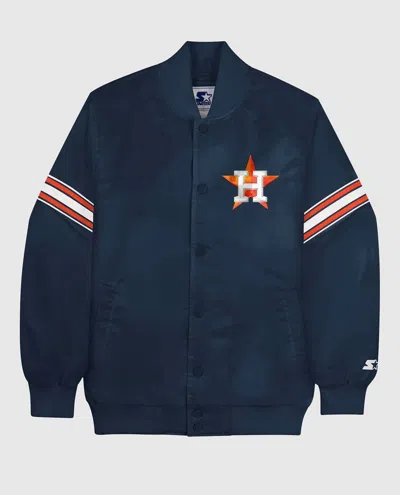STARTER MEN'S HOUSTON ASTROS SATIN FULL-SNAP JACKET IN NAVY
