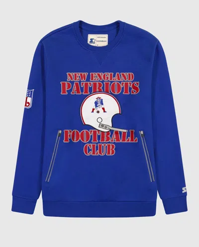 STARTER MEN'S NEW ENGLAND PATRIOTS CREW NECK SWEATSHIRT WITH ZIP POCKETS IN BLUE