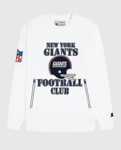 STARTER MEN'S NEW YORK GIANTS CREW NECK SWEATSHIRT WITH ZIP POCKETS IN WHITE