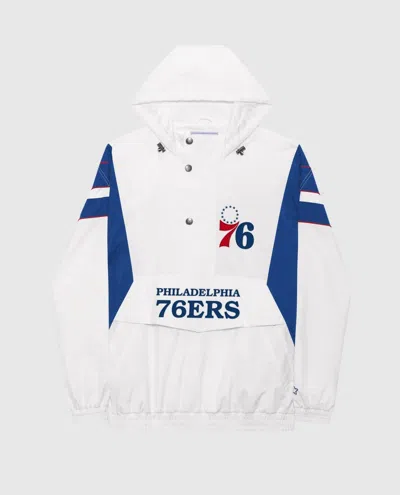STARTER MEN'S PHILADELPHIA 76ERS HOME TEAM HALF-ZIP JACKET IN WHITE