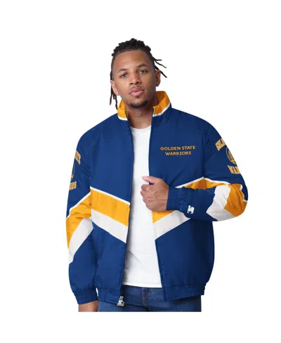 STARTER MEN'S ROYAL GOLDEN STATE WARRIORS CAPTAIN OXFORD FULL-ZIP JACKET