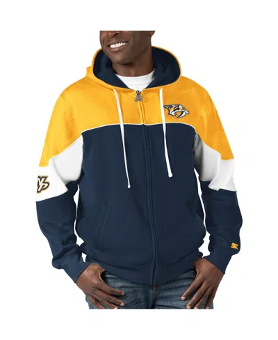 STARTER MEN'S STARTER NAVY, GOLD NASHVILLE PREDATORS POWER FORWARD FULL-ZIP HOODIE