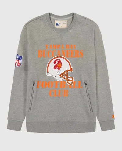 STARTER MEN'S TAMPA BAY BUCCANEERS CREW NECK SWEATSHIRT WITH ZIP POCKETS IN HEATHER GREY