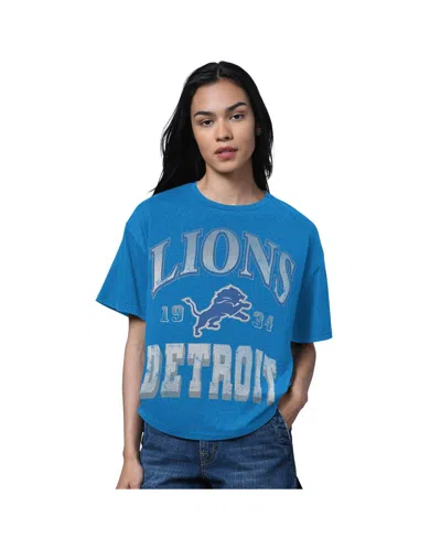 STARTER WOMEN'S HEATHER BLUE DETROIT LIONS OVERSIZED HALL OF FAME T-SHIRT