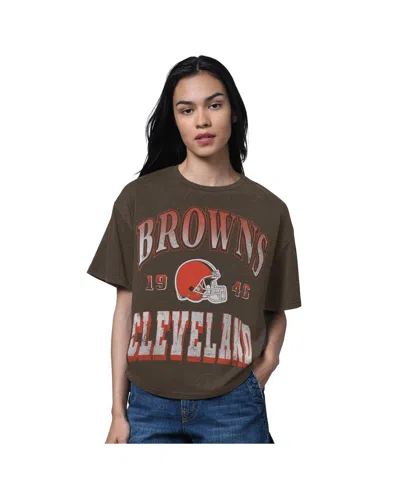 STARTER WOMEN'S HEATHER BROWN CLEVELAND BROWNS OVERSIZED HALL OF FAME T-SHIRT