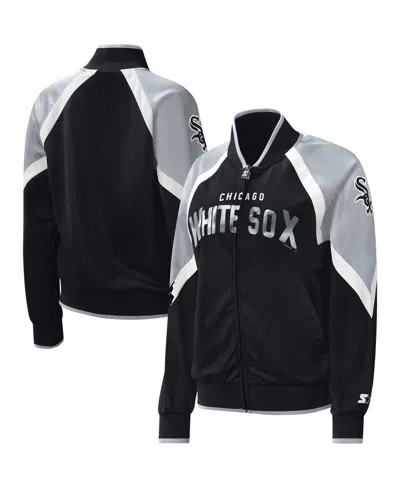 STARTER WOMEN'S STARTER BLACK CHICAGO WHITE SOX TOUCHDOWN RAGLAN FULL-ZIP TRACK JACKET