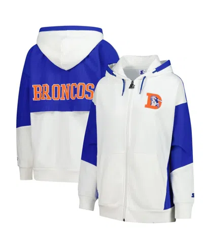 STARTER WOMEN'S WHITE DENVER BRONCOS SCRIMMAGE FULL-ZIP HOODIE